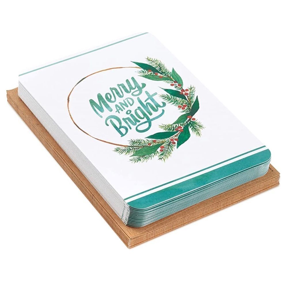 Hallmark Boxed Christmas Cards, Merry and Bright (16 Cards and 17 Envelopes)